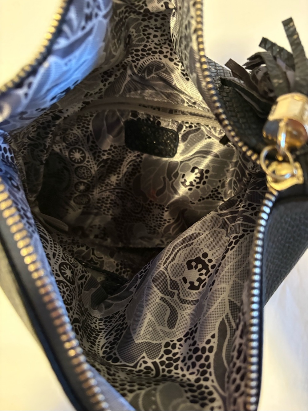 Navy Textured Foldover Clutch with Tassel - Picture 4 of 5